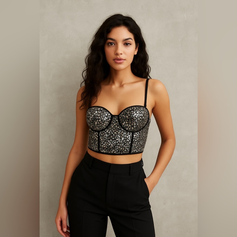 H&M Black and Silver Sequin Bra